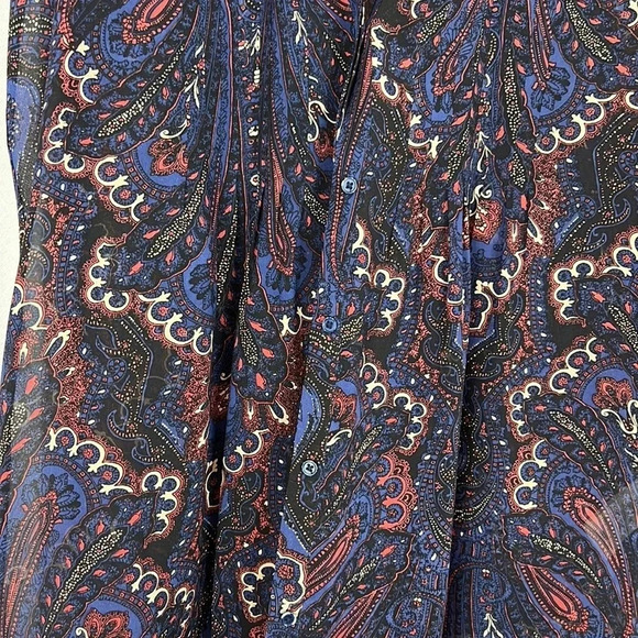 Joie Flutter Sleeve Blouse in Blue and Cream - Picture 5 of 6